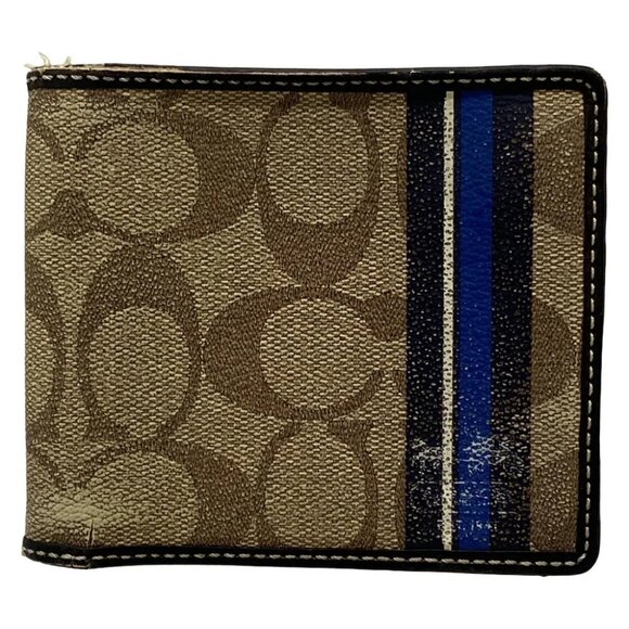 Auth COACH Signature - Brown Beige Black PVC Leather Bifold Wallet - Picture 1 of 13